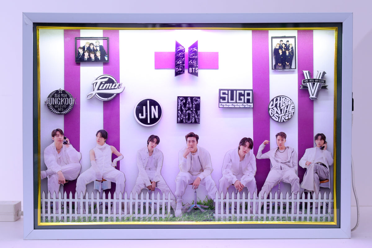 Handcrafted BTS 3D Shadow Box Frame with LED Light Backlight | KDS Creation