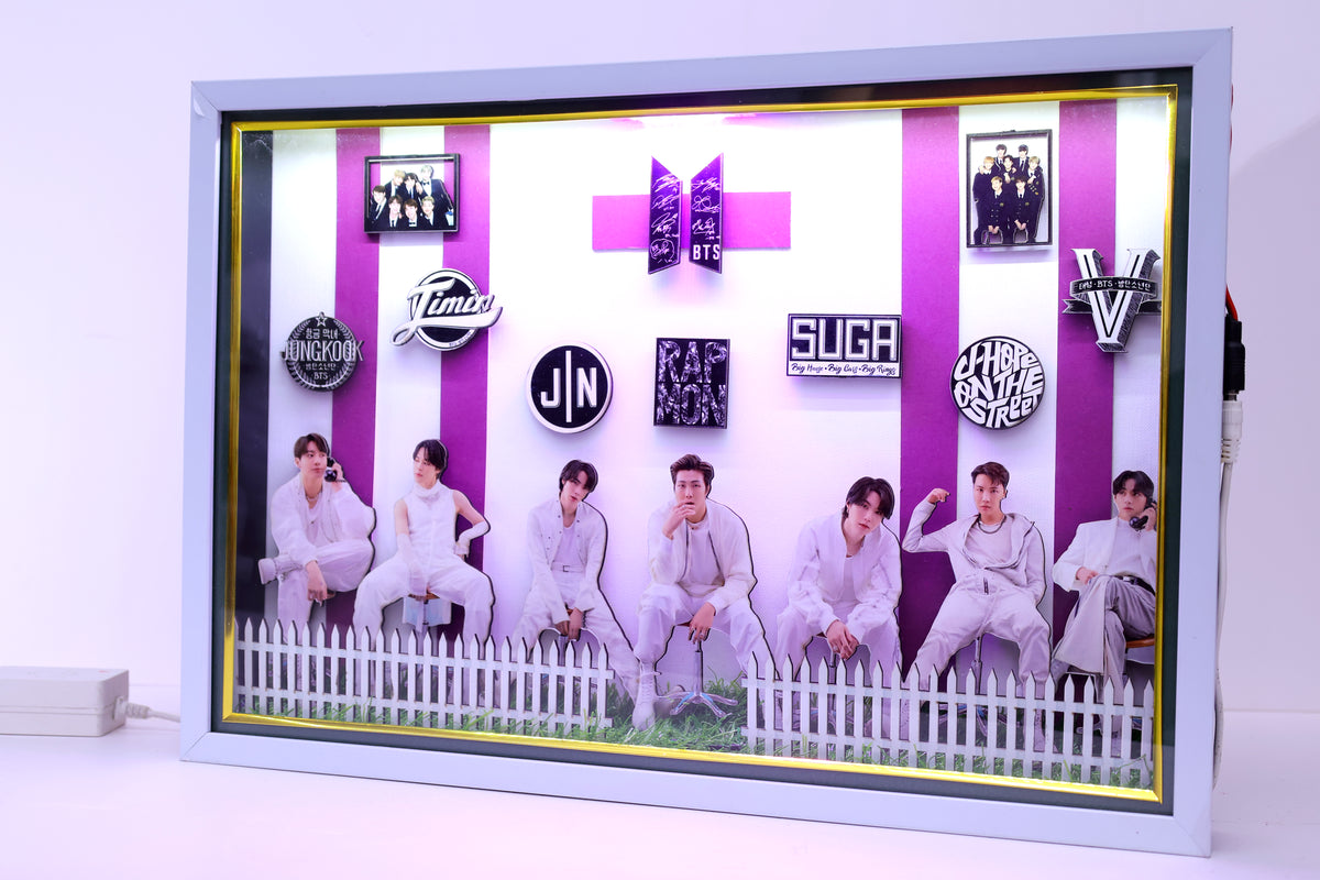 Handcrafted BTS 3D Shadow Box Frame with LED Light Backlight | KDS Creation